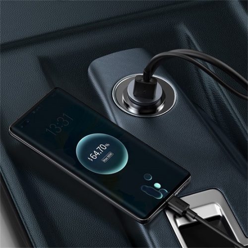 Baseus Share Together PPS autós gyorstöltő 120W, 3×USB Type-A + USB Type-C, beépített kábel, 1,5 m, szürke