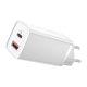 BASEUS hálózati töltő USB+Type-C aljzat 65W, PD gyorstöltő 3.0, FEHÉR