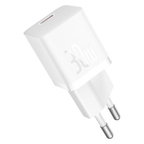 Baseus GaN5 Mini hálózati gyorstöltő 30W, USB Type-C, fehér
