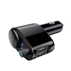   BASEUS bluetooth FM transmitter autós töltő szivargyújtó+2 USB aljzat (v4.2, 3.4A) FEKETE