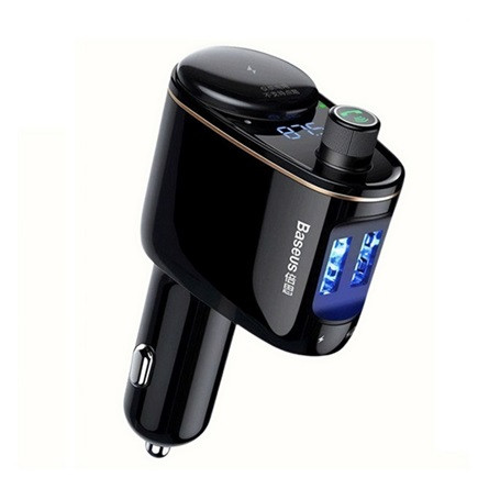 BASEUS bluetooth FM transmitter autós töltő szivargyújtó+2 USB aljzat (v4.2, 3.4A) FEKETE