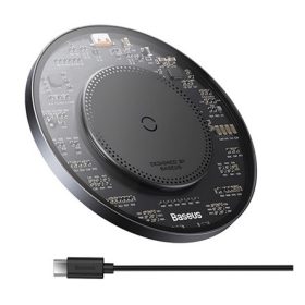   BASEUS SIMPLE 2 asztali töltő 15W, MagSafe + Type-C tápkábel, FEKETE