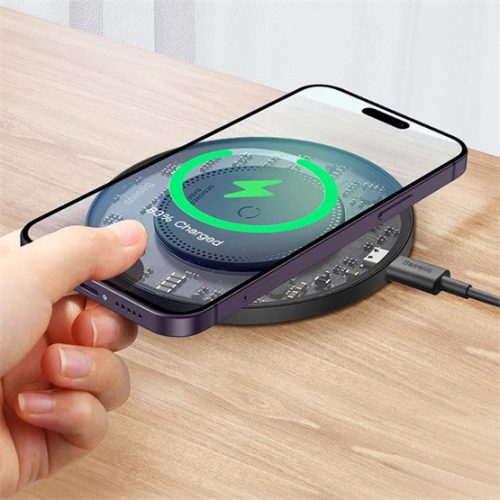 BASEUS SIMPLE 2 asztali töltő 15W, MagSafe + Type-C tápkábel, FEKETE