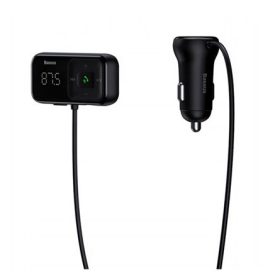   BASEUS bluetooth FM transmitter autós töltő 2 USB aljzat (16W, gyostöltő, microSD olvasó, AUX, spirálkábel) FEKETE