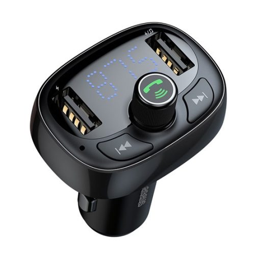 BASEUS bluetooth FM transmitter autós töltő 2 USB aljzat (36W, PD gyorstöltő, microSD kártyaolvasó) FEKETE
