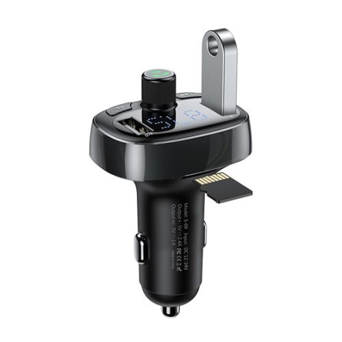 BASEUS bluetooth FM transmitter autós töltő 2 USB aljzat (36W, PD gyorstöltő, microSD kártyaolvasó) FEKETE