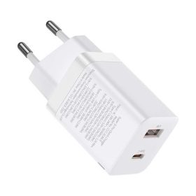   BASEUS SUPER SI PRO hálózati töltő USB+Type-C aljzat 30W, PD gyorstöltő 3.0, FEHÉR