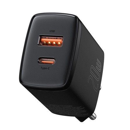 Baseus CHG Baseus Compact Quick Charger U+C 20W hálózati gyorstöltő, fekete