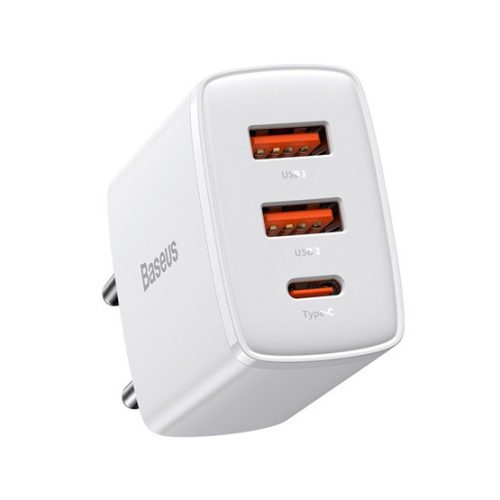 Baseus CHG Baseus Compact Quick Charger 2U+C 30W hálózati gyorstöltő, fehér