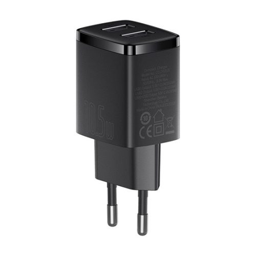 Baseus Compact hálózati töltő 10.5W, 2×USB Type-A, fekete