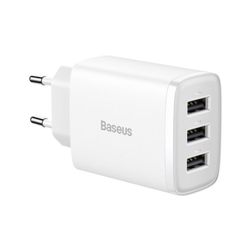 Baseus Compact hálózati töltő 17W, 3×USB Type-A, fehér