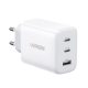 UGREEN hálózati töltő 2 Type-C+USB aljzat 65W, PD gyorstöltő, FEHÉR