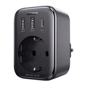   UGREEN hálózati elosztó 2 USB+Type-C+hálózati aljzat 30W, PD gyorstöltő, FEKETE