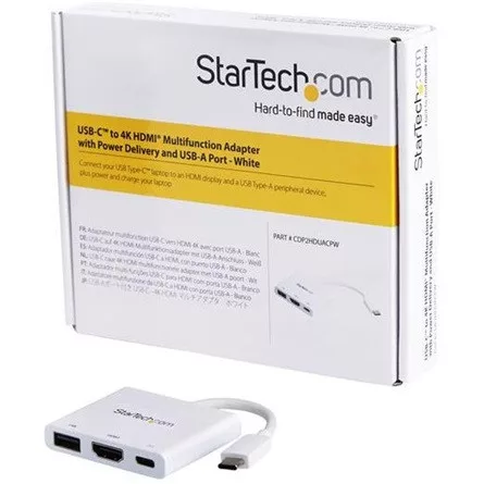 StarTech Multiport USB-C / Thunderbolt -> HDMI 1.4 USB-C USB-A 3.0 M/F adapter 0.1m fehér PD 60W, DP Alt Mode