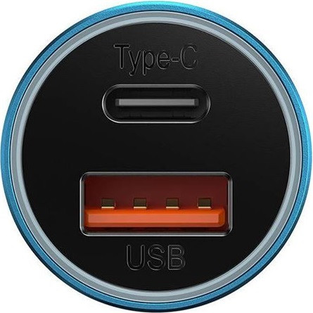 Baseus Golden Contactor Max autós gyorstöltő 60W, USB Type-A + USB Type-C, kék