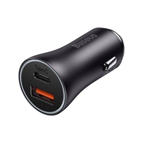 Baseus Golden Contactor Max autós gyorstöltő 60W, USB Type-A + USB Type-C, szürke