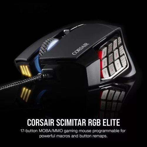 CORSAIR Scimitar Elite RGB, Fekete, 18000DPI Gamer egér