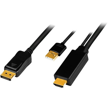 LogiLink HDMI 1.4 USB-A 2.0 -> DisplayPort 1.2 M/M video kábel 2m fekete