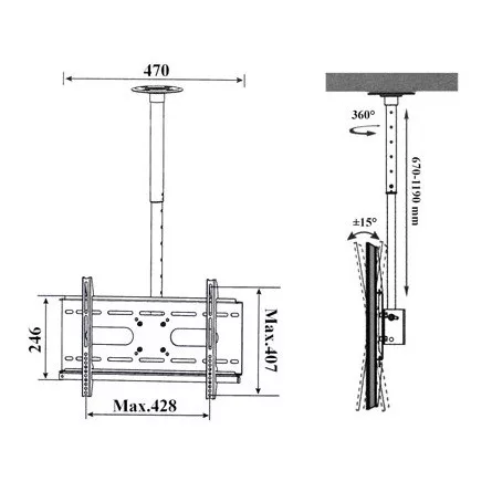 Harmantrade CM204 monitor TV 23"-55" mennyezeti tartó fekete