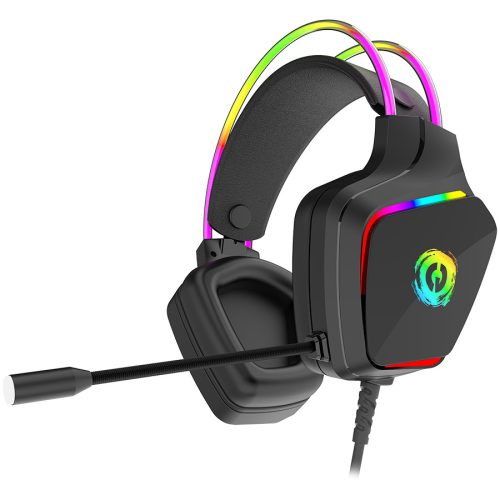 CANYON Darkless GH-9A, RGB gaming headset with Microphone, Microphone frequency response: 20HZ~20KHZ, ABS+ PU leather, USB*1*3.5MM jack plug, 2.0M PVC cable, weight:280g, black