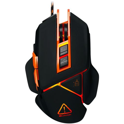 CANYON Optical gaming mouse, adjustable DPI setting 800/1000/1200/1600/2400/3200/4800/6400, LED backlight, moveable weight slot and retractable top cover for comfortable usage