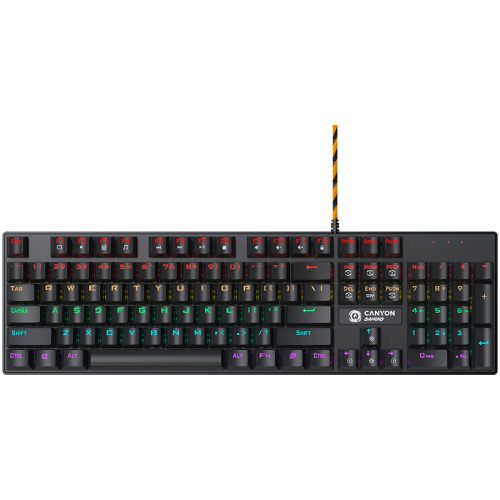 CANYON Wired black Mechanical keyboard With colorful lighting system104PCS rainbow backlight LED,also can custmized backlight,1.8M braided cable length,rubber feet,English layout double inject...