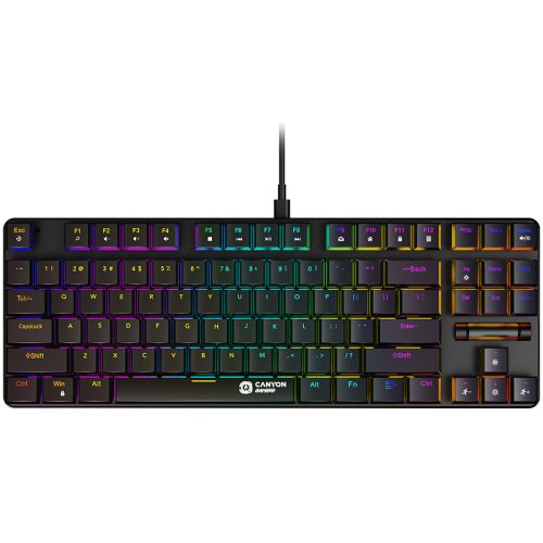 CANYON Cometstrike TKL GK-50, 87keys Mechanical keyboard, 50million times life, with VS11K30A solution, GTMX red switch, Rainbow backlight, 20 modes, 1.8m PVC cable, metal material + ABS, US l...