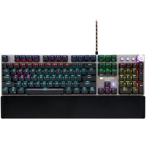 CANYON Nightfall GK-7, Wired Gaming Keyboard,Black 104 mechanical switches,60 million times key life, 22 types of lights,Removable magnetic wrist rest,4 Multifunctional control knob,Trigger ac...