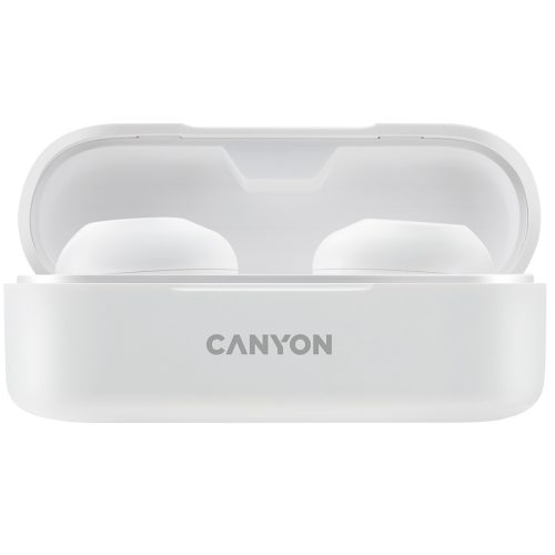 CANYON TWS-1 Bluetooth headset, with microphone, BT V5.0, Bluetrum AB5376A2, battery EarBud 45mAh*2+Charging Case 300mAh, cable length 0.3m, 66*28*24mm, 0.04kg, White