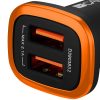 CANYON C-02 Universal 2xUSB car adapter, Input 12V-24V, Output 5V-2.1A, with Smart IC, black rubber coating with orange electroplated ring(without LED backlighting), 51.8*31.2*26.2mm, 0.016kg