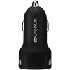 CANYON C-04 Universal 2xUSB car adapter, Input 12V-24V, Output 5V-2.4A, with Smart IC, black rubber coating with silver electroplated ring, 59.5*28.7*28.7mm, 0.019kg