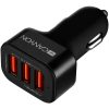CANYON Mini 3 USB car adapter, Input 12V-24V, Output 5V-3.1A, black rubber coating+black metal ring (side with USB is in plastic)