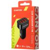 CANYON Mini 3 USB car adapter, Input 12V-24V, Output 5V-3.1A, black rubber coating+black metal ring (side with USB is in plastic)