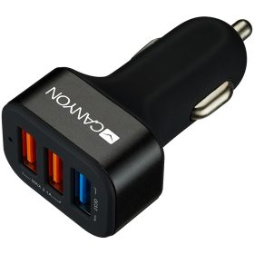   CANYON C-07 Universal 3xUSB car adapter(1 USB with Quick Charger QC3.0), Input 12-24V, Output USB/5V-2.1A+QC3.0/5V-2.4A&9V-2A&12V-1.5A, with Smart IC, black rubber coating+black metal ring+QC3...