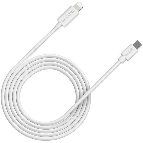 CANYON СFI-12, cable Type C to lightning ,5V3A, 9V2.22A ,PD20W, power cord:18AWG*4C, Signal cord:28AWG*4C, data transfer speed:30M/s, OD4.5MM,2M, PVC, white, Rohs