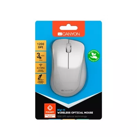 CANYON MW-11, 2.4 GHz  Wireless mouse ,with 3 buttons, DPI 1200, Battery:AAA*2pcs  ,pearl white grey67*109*38mm 0.063kg