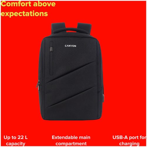CANYON BPE-5, Laptop backpack for 15.6 inch, Product spec/size(mm): 400MM x300MM x 120MM(+60MM), Red, EXTERIOR materials:100% Polyester, Inner materials:100% Polyestermax weight (KGS): 12kgs