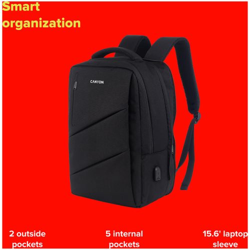 CANYON BPE-5, Laptop backpack for 15.6 inch, Product spec/size(mm): 400MM x300MM x 120MM(+60MM), Red, EXTERIOR materials:100% Polyester, Inner materials:100% Polyestermax weight (KGS): 12kgs