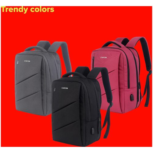 CANYON BPE-5, Laptop backpack for 15.6 inch, Product spec/size(mm): 400MM x300MM x 120MM(+60MM), Red, EXTERIOR materials:100% Polyester, Inner materials:100% Polyestermax weight (KGS): 12kgs