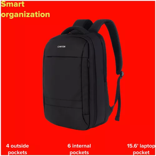 CANYON BPL-5, Laptop backpack for 15.6 inch, Product spec/size(mm): 440MM x300MM x 170MM, Black, EXTERIOR materials:100% Polyester, Inner materials:100% Polyester, max weight (KGS): 12kgs