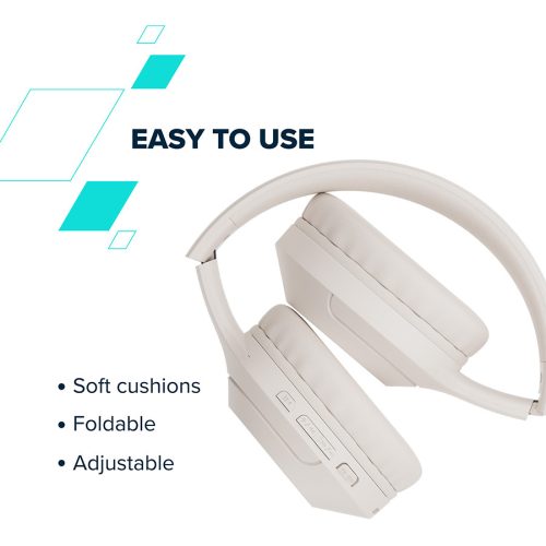 CANYON BTHS-3, Bluetooth headset,with microphone, BT V5.1 JL6956, battery 300mAh, Type-C charging plug, PU material, size:168*190*78mm, charging cable 30cm and audio cable 100cm, Beige