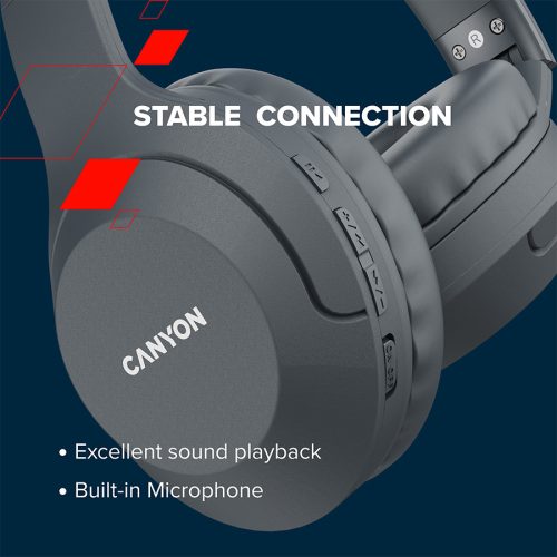 CANYON BTHS-3, Bluetooth headset,with microphone, BT V5.1 JL6956, battery 300mAh, Type-C charging plug, PU material, size:168*190*78mm, charging cable 30cm and audio cable 100cm, Beige