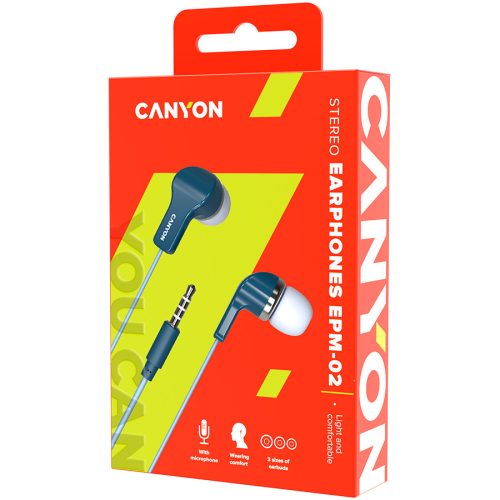 CANYON Stereo Earphones with inline microphone, Blue