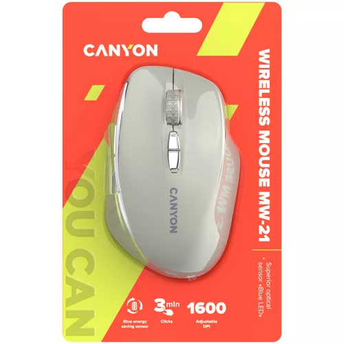 CANYON MW-21, 2.4 GHz Wireless mouse ,with 7 buttons, DPI 800/1200/1600, Battery: AAA*2pcs,Cosmic Latte,72*117*41mm, 0.075kg