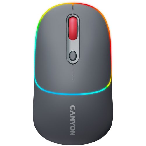 CANYON MW-22, 2 in 1 Wireless optical mouse with 4 buttons,Silent switch for right/left keys,DPI 800/1200/1600, 2 mode(BT/ 2.4GHz),  650mAh Li-poly battery,RGB backlight,Dark grey, cable lengt...