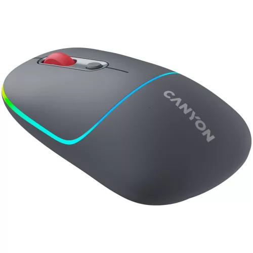 CANYON MW-22, 2 in 1 Wireless optical mouse with 4 buttons,Silent switch for right/left keys,DPI 800/1200/1600, 2 mode(BT/ 2.4GHz),  650mAh Li-poly battery,RGB backlight,Dark grey, cable lengt...