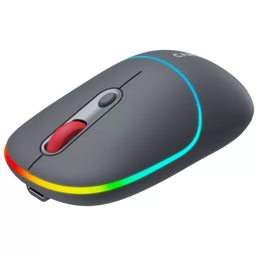 CANYON MW-22, 2 in 1 Wireless optical mouse with 4 buttons,Silent switch for right/left keys,DPI 800/1200/1600, 2 mode(BT/ 2.4GHz),  650mAh Li-poly battery,RGB backlight,Dark grey, cable lengt...