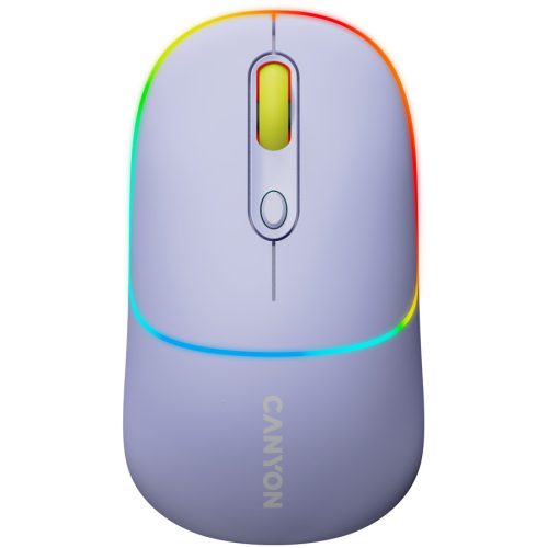 CANYON MW-22, 2 in 1 Wireless optical mouse with 4 buttons,Silent switch for right/left keys,DPI 800/1200/1600, 2 mode(BT/ 2.4GHz),  650mAh Li-poly battery,RGB backlight,Mountain lavender, cab...