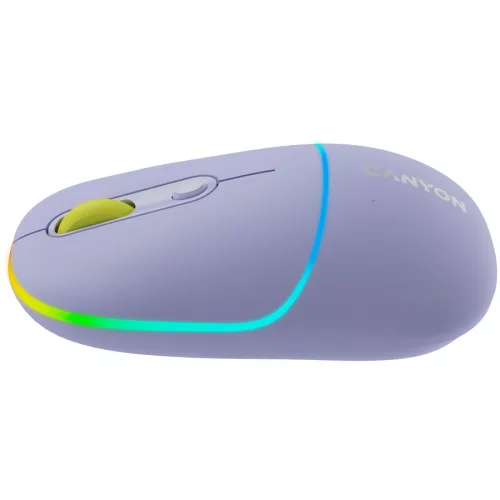 CANYON MW-22, 2 in 1 Wireless optical mouse with 4 buttons,Silent switch for right/left keys,DPI 800/1200/1600, 2 mode(BT/ 2.4GHz),  650mAh Li-poly battery,RGB backlight,Mountain lavender, cab...