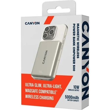 CANYON magnetic power bank OnPower 500 PD20W 5000mAh Aluminium Star Grey